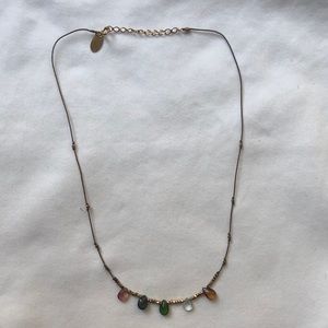 Necklace on String with Stones and Gold Beads